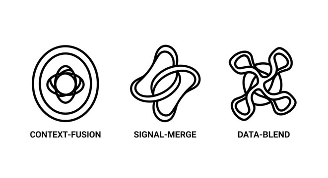 Data integration and signal processing abstract icons with integration abstract geometric connection technology structure computing information transformation interaction synthesis patterns