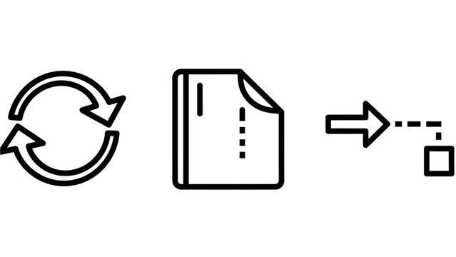 Data update syncing and file transfer process icons with transfer document information download business management workflow communication technology interface optimization automation