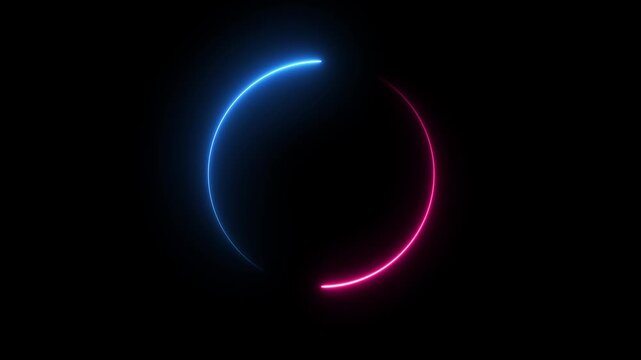 Glowing neon sign animation. Neon countdown on black background 4k video circle loading animation in retro style,