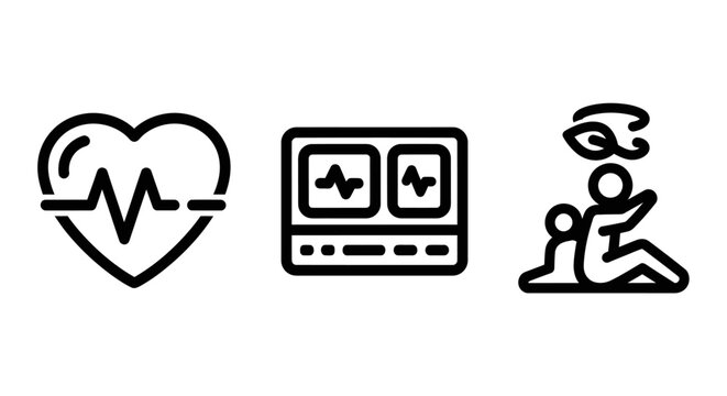 Healthcare and wellness icon set for medical monitoring with healthcare wellness monitoring activity lifestyle heartbeat diagnostic background exercise analysis medicine clinical hospital