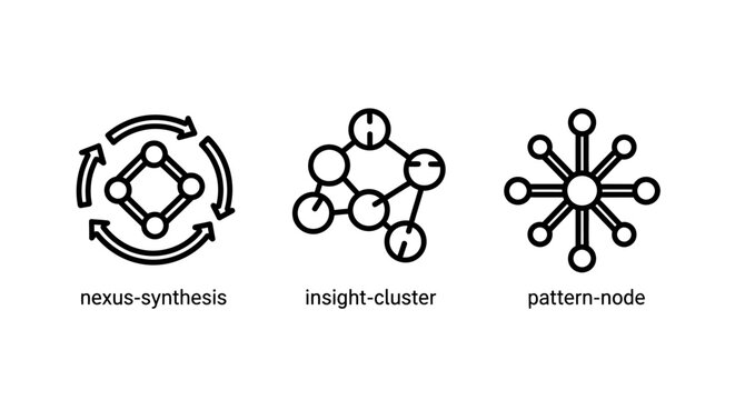 Abstract connectivity and network synthesis icons set with connectivity synthesis structure connection abstract infographic geometric interconnected relationship organization integration