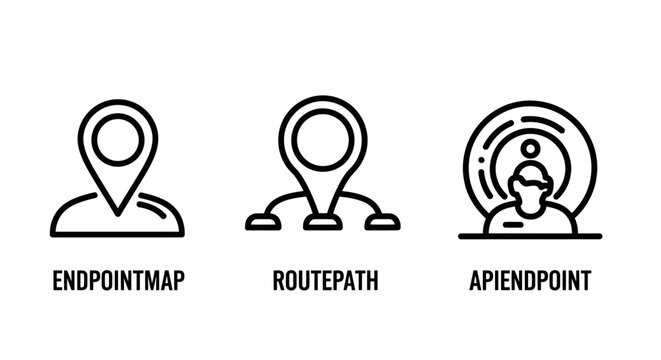 Set of software development and api architecture linear icons with endpoint software development architecture programming technology interface connection information webmaster structure