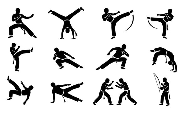 Capoeira Martial Arts Silhouette Icon Set