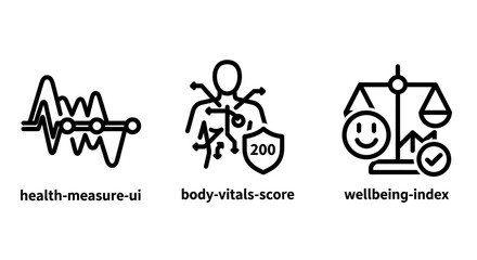 Fototapeta premium Set of healthcare and personal wellbeing monitoring data visualization line icons with healthcare wellbeing monitoring biometric wellness lifestyle measurement clinical diagnostic technology