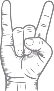 Rock on hand gesture heavy metal symbol, vintage style