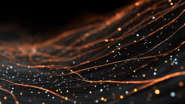 Dynamic waves illuminated lines, particles create sense advanced digital communication, artificial intelligence. Perfect for illustrating concepts innovation, connectivity, future technology