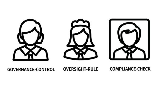 Corporate governance and compliance icon set with governance compliance oversight management authority regulation business administration professional corporate standards verification