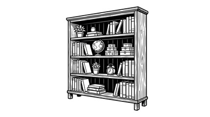 Wooden bookcase with books and objects. © jaya