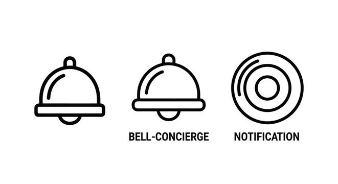 Concierge service bell and digital notification alarm icon set for hospitality industry with concierge notification hospitality reception customer assistance interface attention management