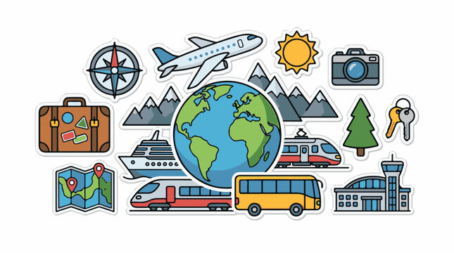 A colorful illustration of various travel-related icons (1)