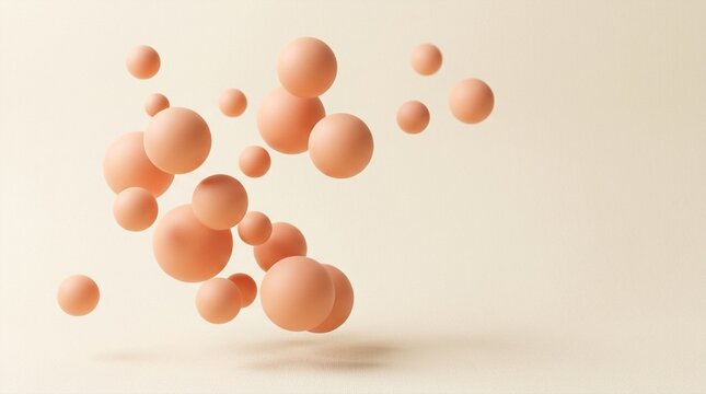 Abstract background with floating spheres in pastel peach and cream tones
