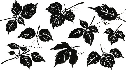 Seamless floral and leaf pattern with black silhouette flowers © ANASAL