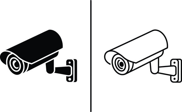 Set of cctv security camera icons, solid and outline style