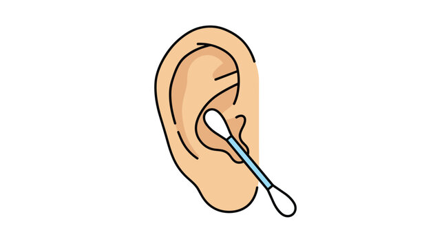 Close up illustration showing a cotton swab being used to clean the ear canal for personal hygiene and daily healthcare routine maintenance.