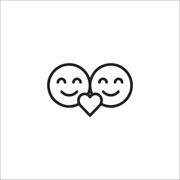 two smiling faces side by side with a heart connecting them, symbolizing love, friendship, unity, and emotional bond 