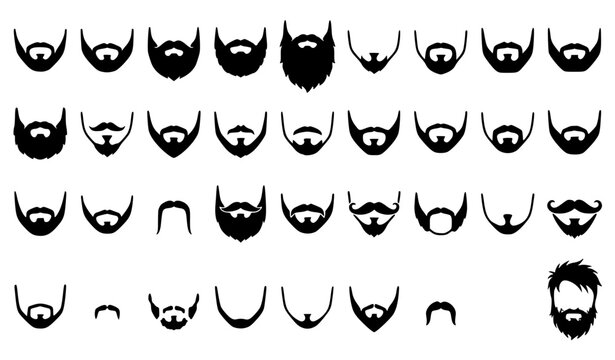 Black and White Beard Icon Set with Men's Grooming Styles