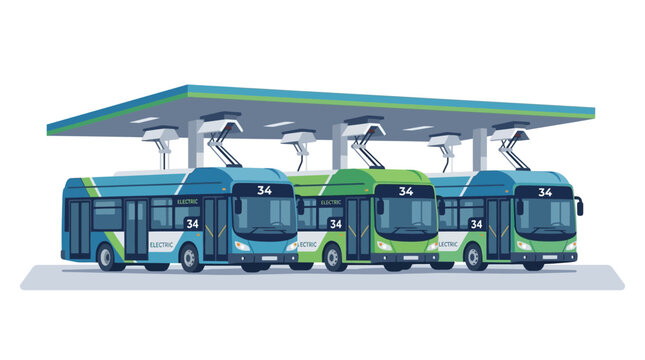 Electric Buses Charging at Sustainable Station