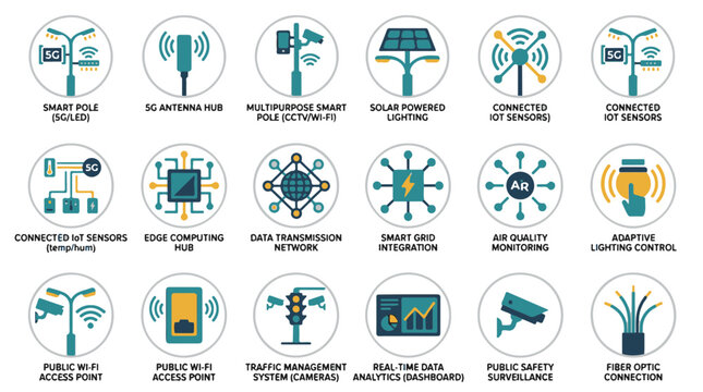 Smart City Icons for Internet of Things and Urban Infrastructure Technology Design