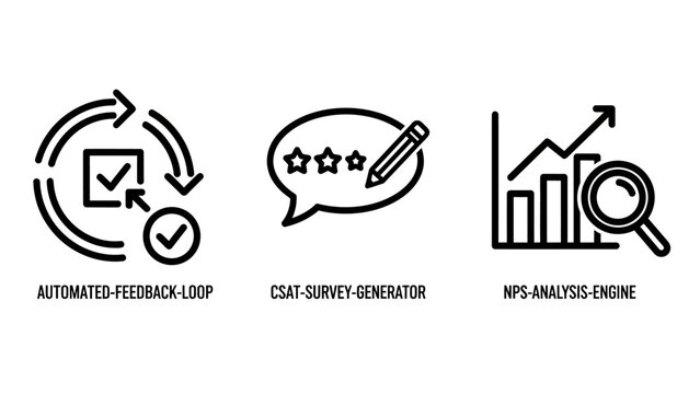 Automated feedback csat survey nps analysis icons with feedback automated analysis business customer satisfaction performance organization management workflow strategy insights minimalist