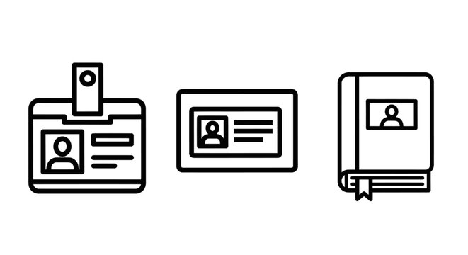 Identity and security documentation thin line icon set including employee badges and personal identification files with identity security identification document employee information personal
