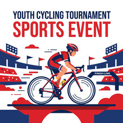 Fototapeta premium Youth Cycling Tournament Sports Event With Finish Line Spectators And Stadium