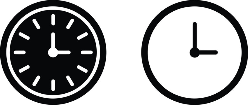 Time, Clock icons set, time measurement symbols designed for calendars scheduling systems productivity tools and digital interfaces.