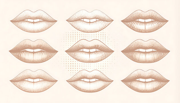 Pixelated open lips pattern, stylized digital art, makeup and beauty concept, aesthetic, delicate shades of beige and brown