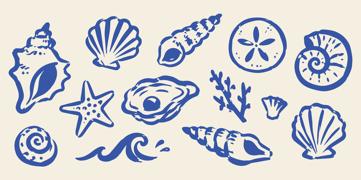 Sea Shells Hand Drawn Doodle Set Vector Illustration