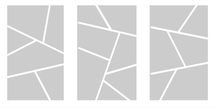 Image collage layout template. Grey mosaic mood board grid collection. Picture frame set. Photo album idea for banner, poster, comic page, flyer, brochure, booklet, memory wall design. Vector pack