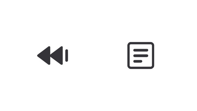 Media player control icons featuring a rewind button and a playlist menu symbol on a white background