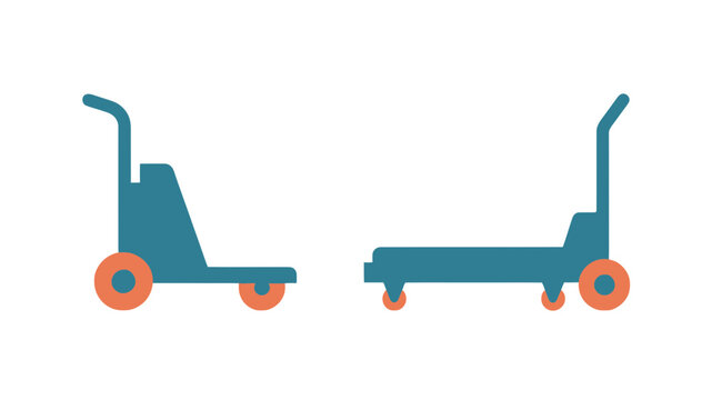 Flat vector illustration of industrial hand trucks for moving heavy loads in a warehouse setting