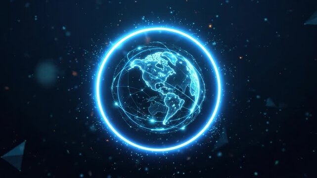 Digital globe Earth network connection blue light technology global communication futuristic world map data visualization digital sphere abstract science virtual space technology background