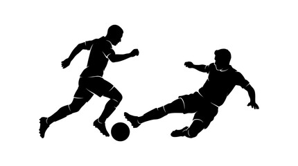 Obraz premium Soccer Players Silhouette Action, Dribbling and Tackling Football