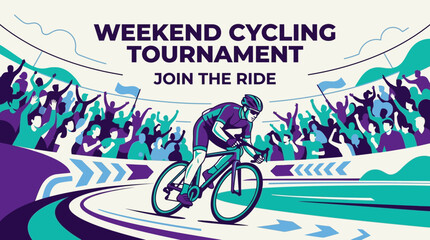 Fototapeta premium Weekend Cycling Tournament Sports Illustration Design Vibrant Crowd Cheers Athlete Race