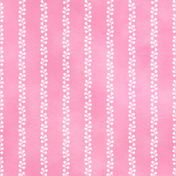 Pink Floral background. Watercolor seamless pattern with vertical white branches.