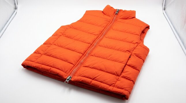 Bright orange puffer vest isolated on white background