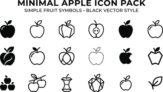 Minimal Apple Icon Pack Featuring Simple Fruit Symbols Geometric Shapes and Modern Black Vector Design