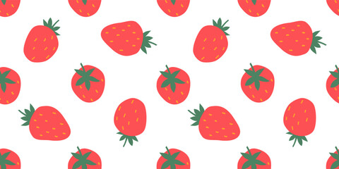 Red strawberry seamless pattern cute hand drawn berry vector background © sunshinys