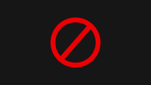 "Minimalist not allowed sign animation, circular prohibition symbol with diagonal slash smoothly appearing,