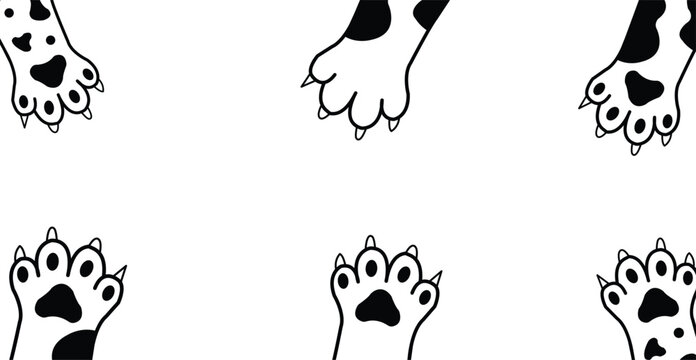 Cute cat and dog paws frame background, minimalist pet footprints border vector illustration isolated on white background