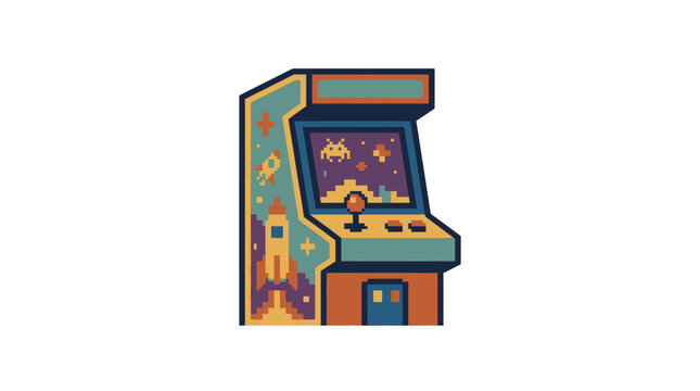 Retro arcade cabinet with space shooter game screen