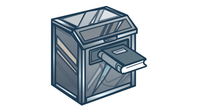 Vector illustration of a metal book return drop box line icon in clean flat outline style, ideal for depicting library infrastructure, community access, and book lending programs.