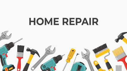 Naklejka premium Collection of home repair tools bordering a white space with isolated on transparent background png