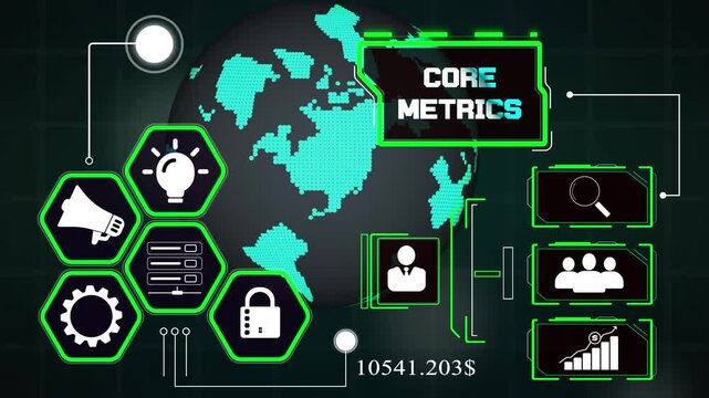 Core metrics tracking framework featuring global digital loop links, outstanding for software portfolio presentations and investor pitches