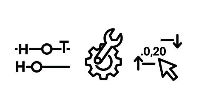 Set of technical icons featuring horizontal adjustment mechanical settings numerical data processing settings mechanical adjustment numerical technology engineering technical development
