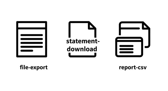 File export and report data download icons with download statement business document management technology interface software transfer information accounting computing application