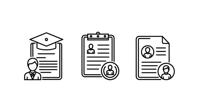 Professional resume and academic certification document icons with certification education document academic employment business personnel clipping graduation training qualification
