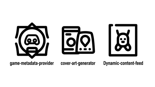 Game development and content management icons with development metadata generator provider software creation interface application production computer environment creative management
