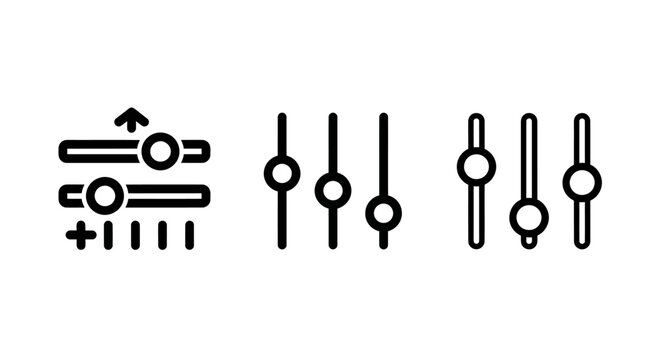 Volume and adjustment control icons for audio and visual settings management with adjustment settings management interface configuration equalizer illustration software interactive parameter