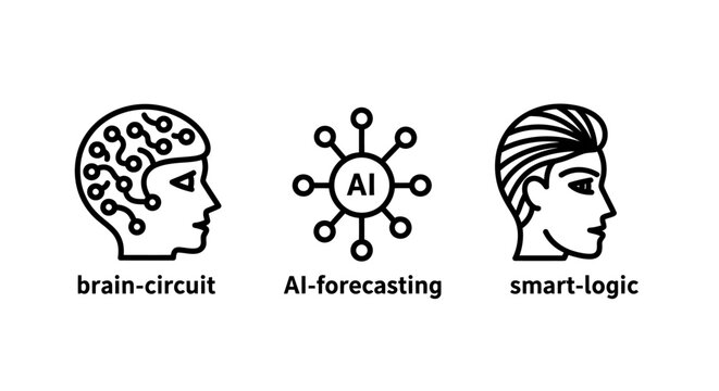 Brain circuit and artificial intelligence forecasting network linear icons with intelligence forecasting technology connection algorithm processing innovation analysis abstract thinking